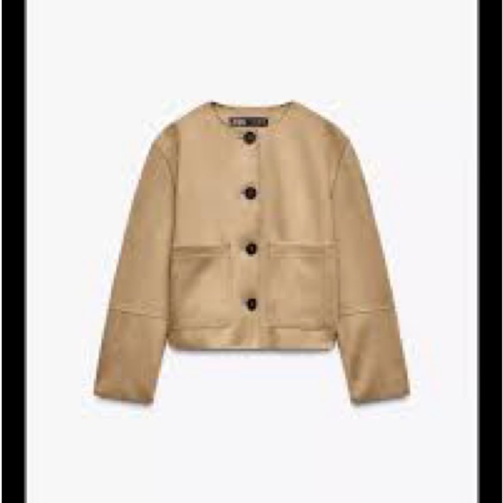 Zara Beige Button-Up Faux Suede Jacket Small NWT - Picture 1 of 5